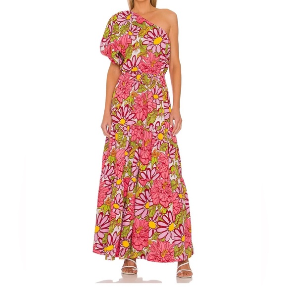 S/W/F Dresses & Skirts - S/W/F Frida One-Shoulder Puff Sleeve Floral Maxi Dress